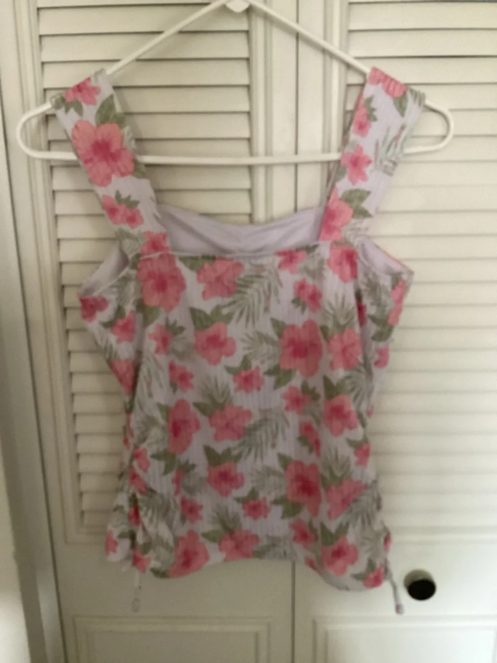 Justice Pink Floral Ribbed Tank Top with Green Leaves